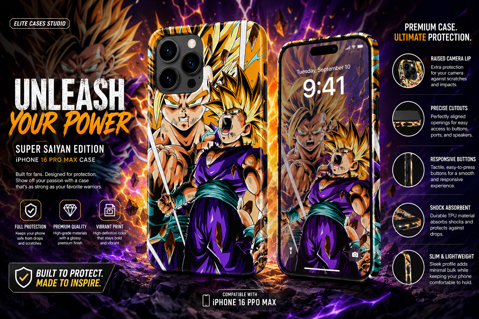 Super Saiyan Power iPhone 16 Pro Max Case – Anime Edition