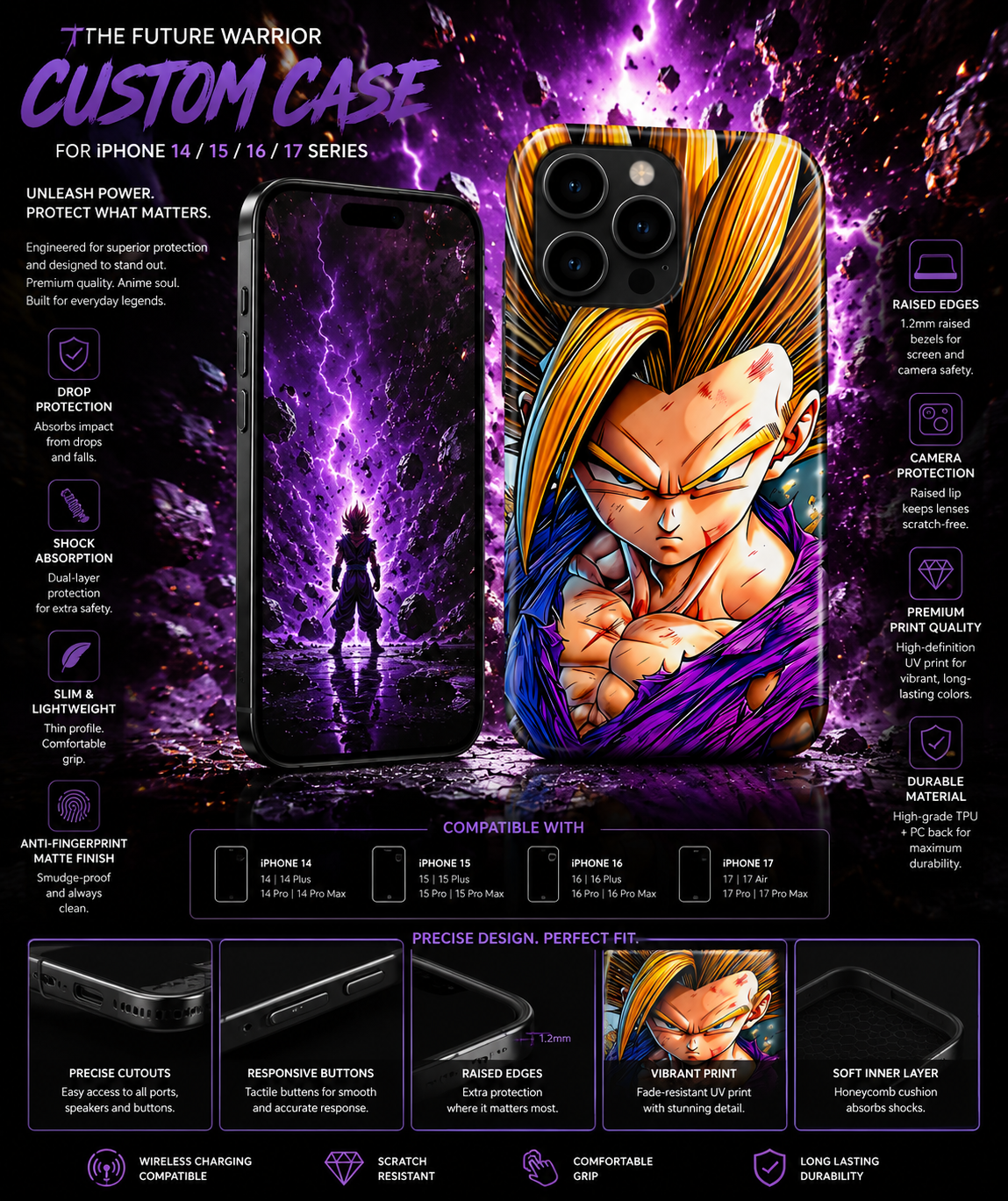 Future Warrior Anime iPhone Case – Premium Protective Cover for iPhone 14 15 16 17 Series